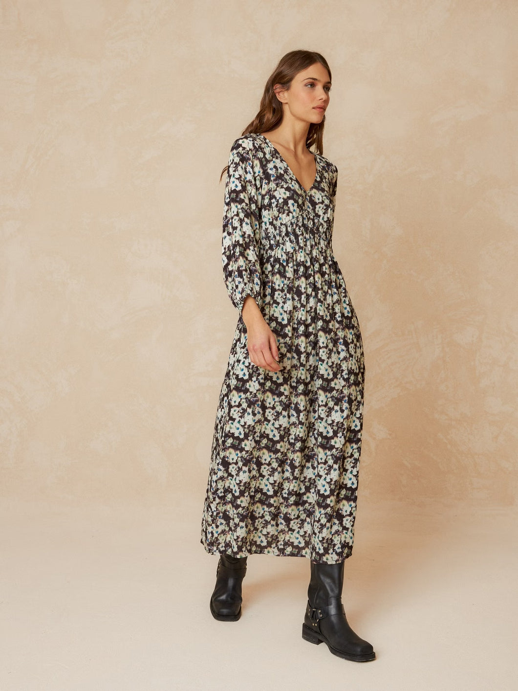 Indi & Cold Romantic floral empire dress Black