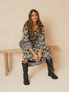 Indi & Cold Romantic floral empire dress Black