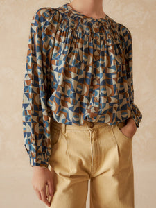 Indi & Cold Geometric water print shirt Indigo