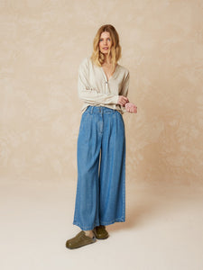 Indi & Cold Pleat front wide leg jean Indigo