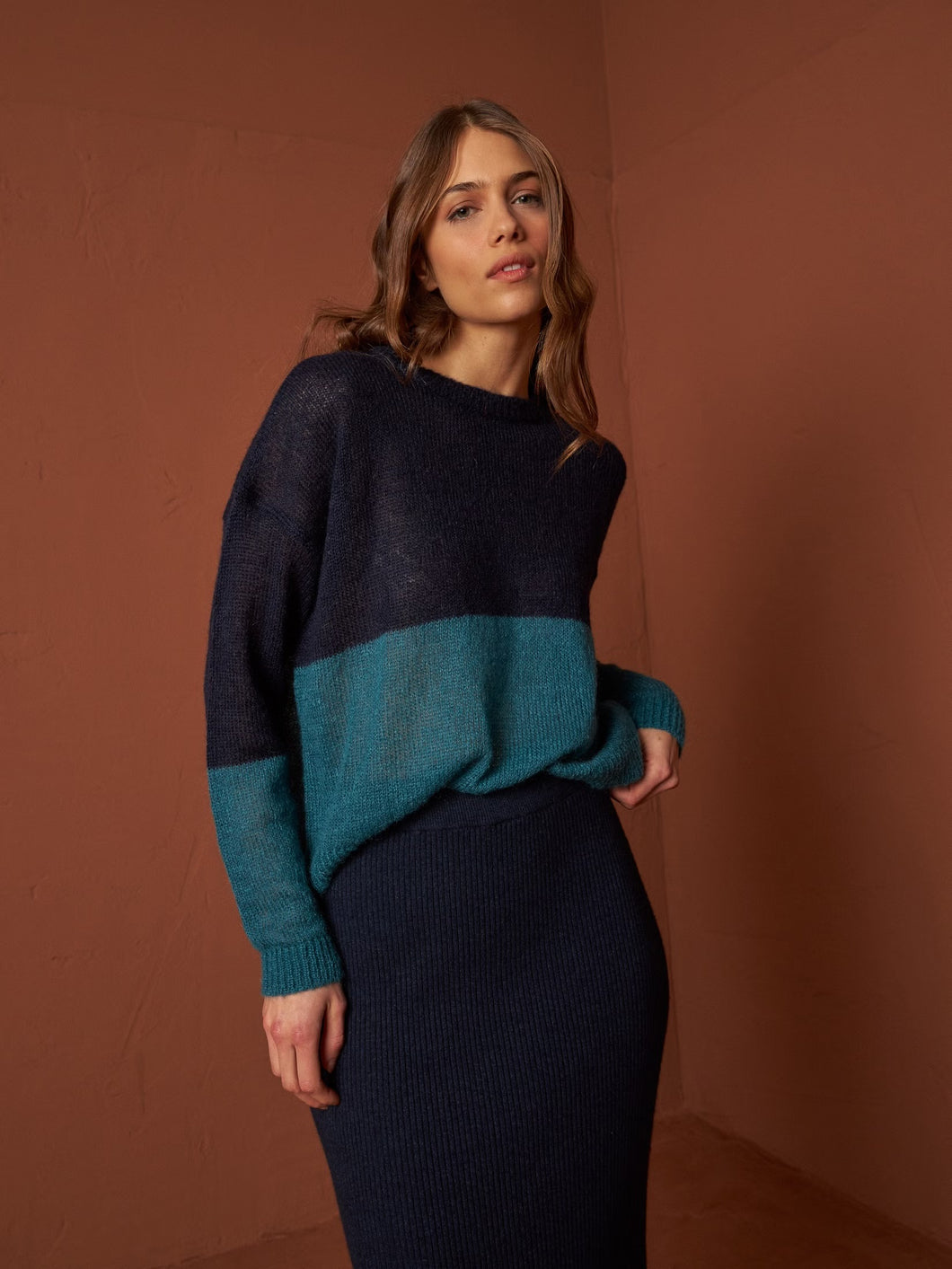 Indi & Cold Colour block knit Teal