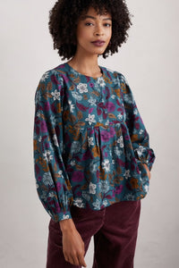 Seasalt Thornapple shirt Woodland block Bloom dusky Jade