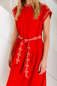 Bonté Eden embroidery detail dress Cherry Tomato Red