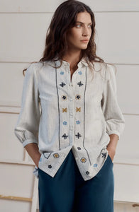 SeasaltHope cottage embroidered blouse Simplicity Stripe Chalk Maritime