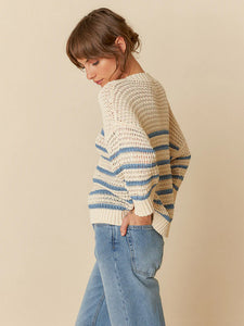 Indi & Cold Crochet knit striped sweater Indigo Blue