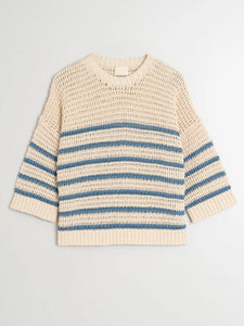 Indi & Cold Crochet knit striped sweater Indigo Blue