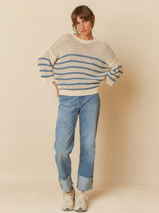 Indi & Cold Crochet knit striped sweater Indigo Blue