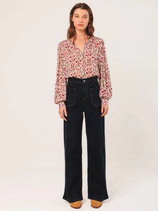 Indi & Cold Paisley smock detail georgette blouse Frambuesa