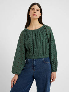 Great Plains Atol broderie anglaise long sleeve top Tropical Green