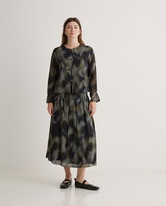 Yerse Blurry watercolour rouleau front blouse Khaki