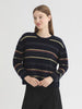 Nice Things Multi stripe round neck jumper Navy Multi