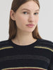 Nice Things Multi stripe round neck jumper Navy Multi