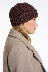 Rino & Pelle Kevina chunky knit detachable pom pom beanie chocolate