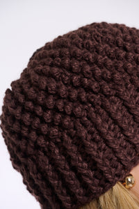 Rino & Pelle Kevina chunky knit detachable pom pom beanie chocolate