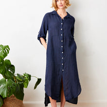 Load image into Gallery viewer, Suzy D Larino long linen shirt dress Navy - CW CW 
