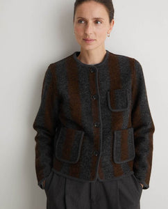 Yerse Graz boiled wool stripe jacket Chocolate Grey