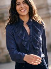 Load image into Gallery viewer, Nooki Marlow satin ruffle detail blouse Navy
