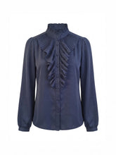 Load image into Gallery viewer, Nooki Marlow satin ruffle detail blouse Navy
