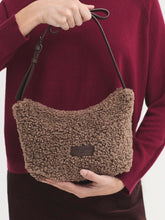 Load image into Gallery viewer, Nice Things Faux sheepskin cross body bag Dark Brown
