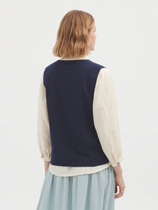 Nice Things Knitted linen blend button waistcoat Navy