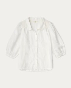 Yerse Romantic shirred shoulder yoke detail linen blouse White