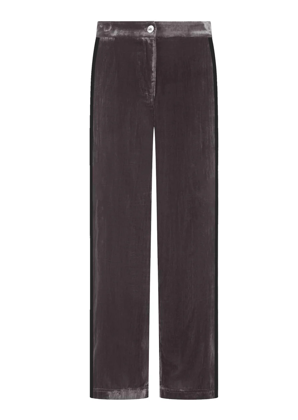 Nooki Phoenix velvet trouser with lurex braid down outer leg Mink