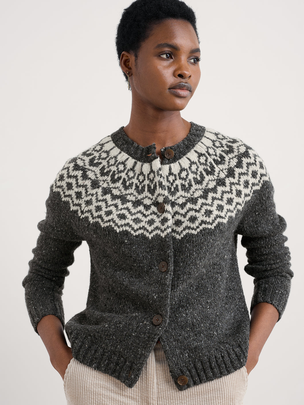Seasalt Port Kinnis merino cardigan Wag Tail Coal Aran