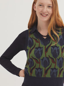 Nice things Tulip motif knitted jacquard tank top Kiwi Green