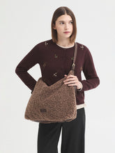 Load image into Gallery viewer, Nice Things Faux sheepskin Hobo bag Dark Brown
