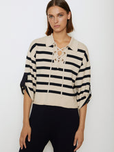 Load image into Gallery viewer, Skatïe Lace up front striped knit Navy Ecru
