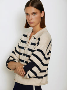 Skatïe Lace up front striped knit Navy Ecru