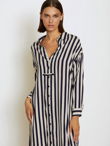 Skatïe Striped print satin shirt dress Navy