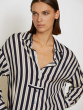 Load image into Gallery viewer, Skatïe Striped print satin shirt dress Navy
