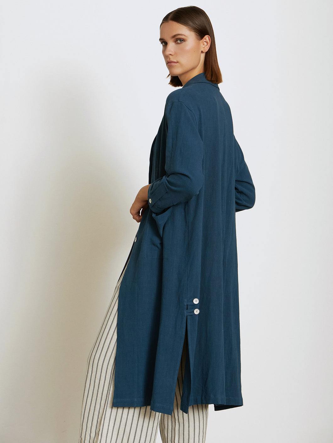 Skatïe fluid linen blend trench coat Navy