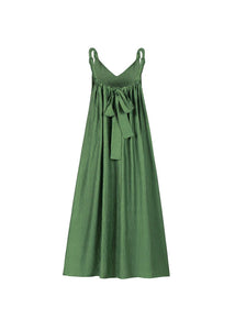 FRNCH Lauria matt satin textured bow back dress Vert