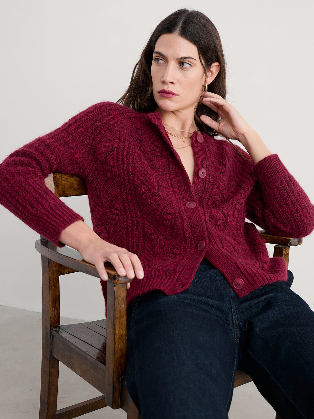 Seasalt Sand thistle cable mohair cardigan Jam