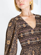 Load image into Gallery viewer, Bonté Troy graphic star print ruched dress Midnight Sand
