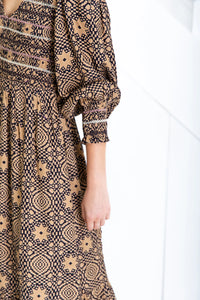 Bonté Troy graphic star print ruched dress Midnight Sand