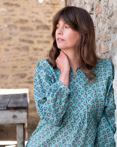 Bibico Kasbah Woodblock print dress Duck Egg