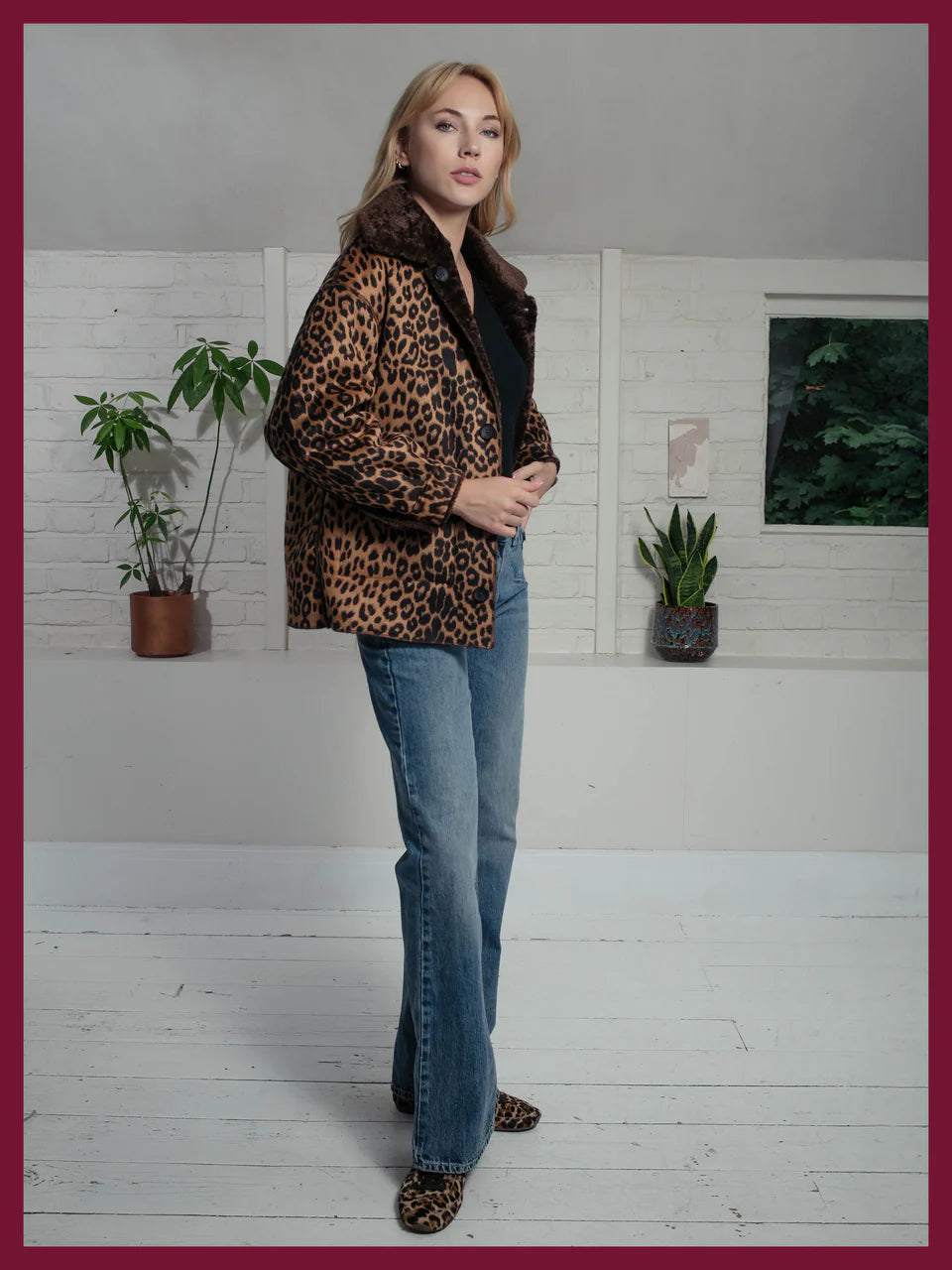 Nooki Tara reversible faux fur jacket Chocolate Leopard