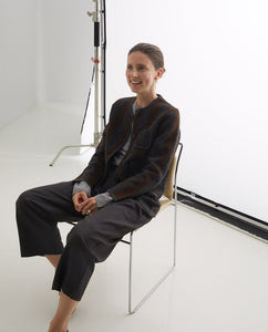 Yerse Graz boiled wool stripe jacket Chocolate Grey
