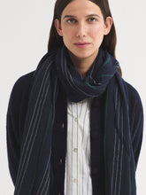 Load image into Gallery viewer, Nice Things Woven stripe wool blend scarf Navy
