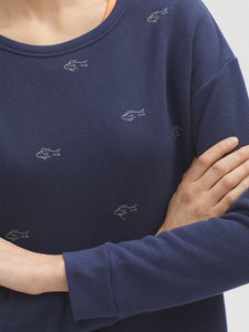 Nice Things Embroidered fish sweatshirt Navy