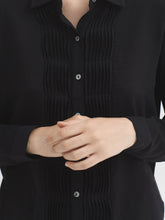 Load image into Gallery viewer, Nice Things Pleat front mixed woven jersey shirt Black
