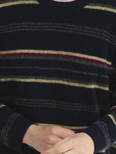 Load image into Gallery viewer, Nice Things Tri Colour stripe round neck jumper Navy Multi - CW CW 
