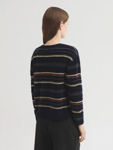 Load image into Gallery viewer, Nice Things Tri Colour stripe round neck jumper Navy Multi - CW CW 
