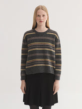 Load image into Gallery viewer, Nice Things Tri Colour stripe round neck jumper Mid Grey
