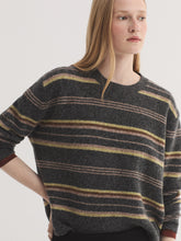 Load image into Gallery viewer, Nice Things Tri Colour stripe round neck jumper Mid Grey
