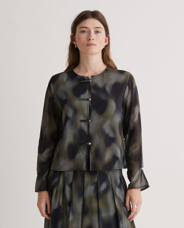 Yerse Blurry watercolour rouleau front blouse Khaki