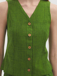 Nice Things Chambray waistcoat Grass Green